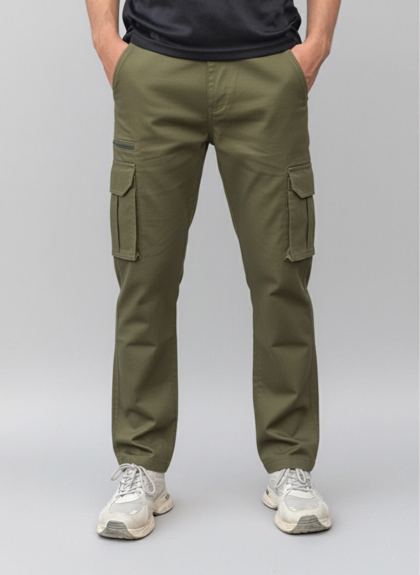 8 Pockets Cargo Pants with Elastic Waist & Zip Pocket