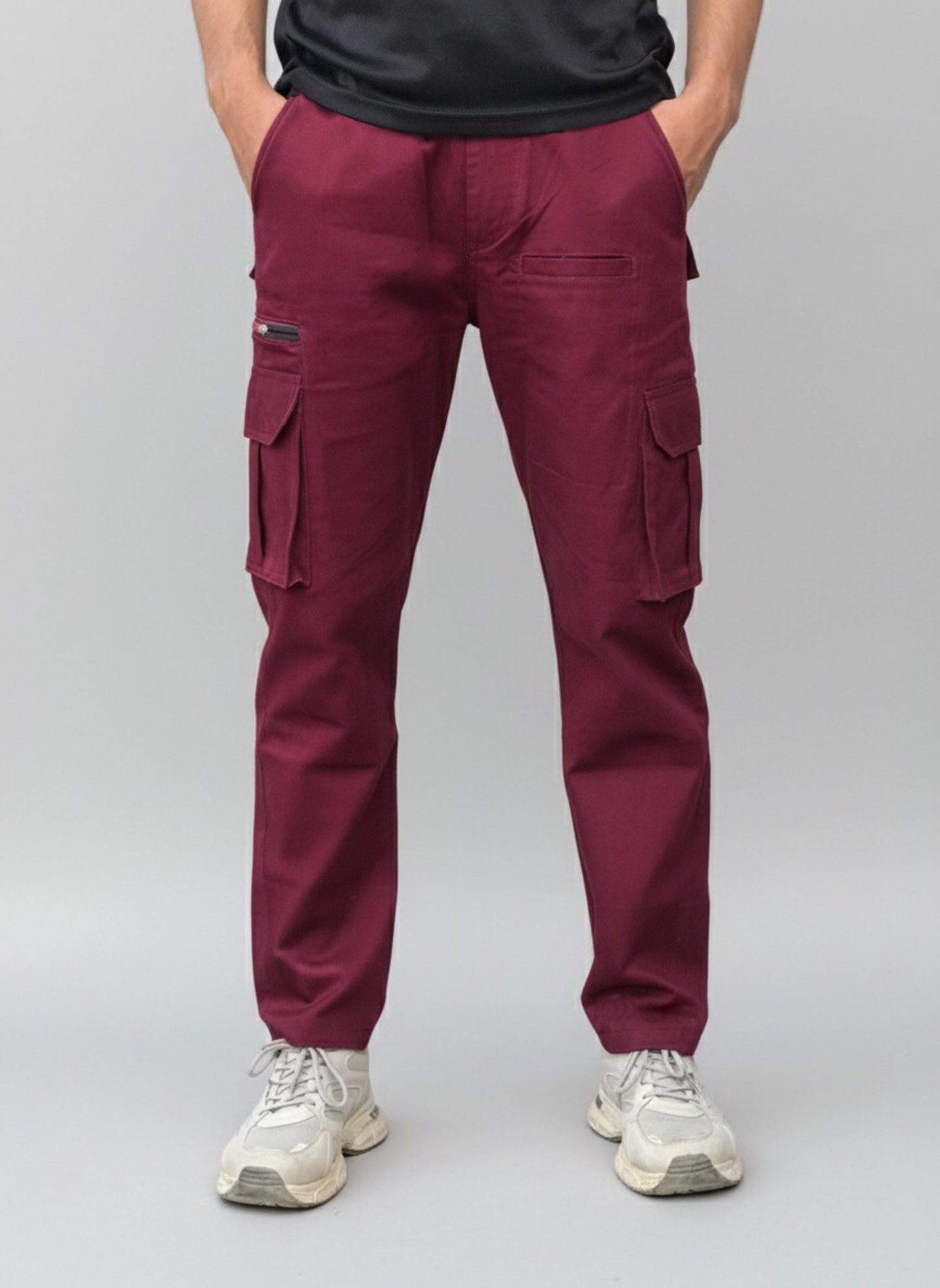 8 Pockets Cargo Pants with Elastic Waist & Zip Pocket