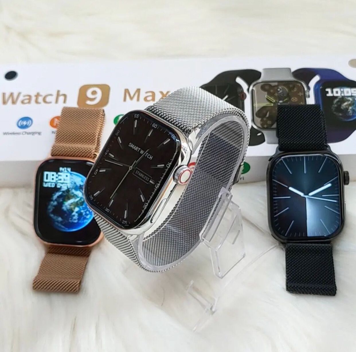 Smart Watch i9 l Stainless Steel Body With Magnetic Chain (Black)